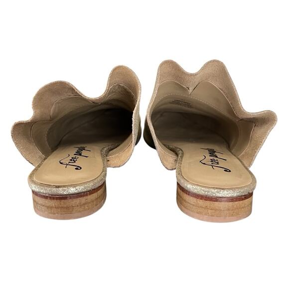 Free People Sienna Gold Metallic Point Toe Leather Ruffle Slip On Flats Size 37 - Picture 9 of 12